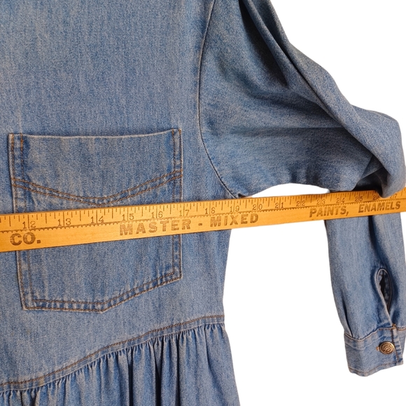 VINTAGE STUDIO Lace Collar Button Front Long Sleeve Light Denim Midi Dress M - Picture 4 of 6